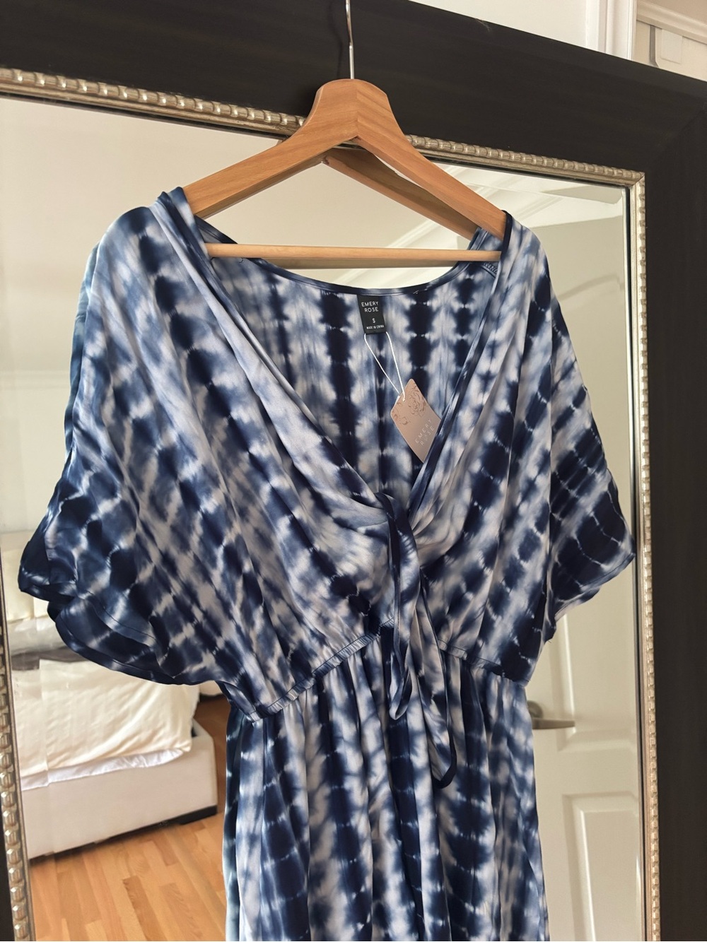 SHEIN Navy and White Tie-Dye Midi Dress